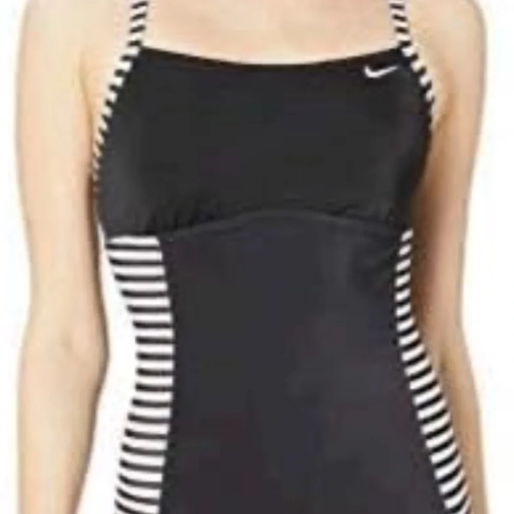 Nike Women's Black and White Striped One Piece‎ Swimsuit